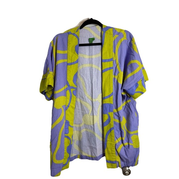 Farm Rio Women’s Linen Blend Kimono Top Purple Green Chic Open Airy S No Belt - Picture 1 of 8